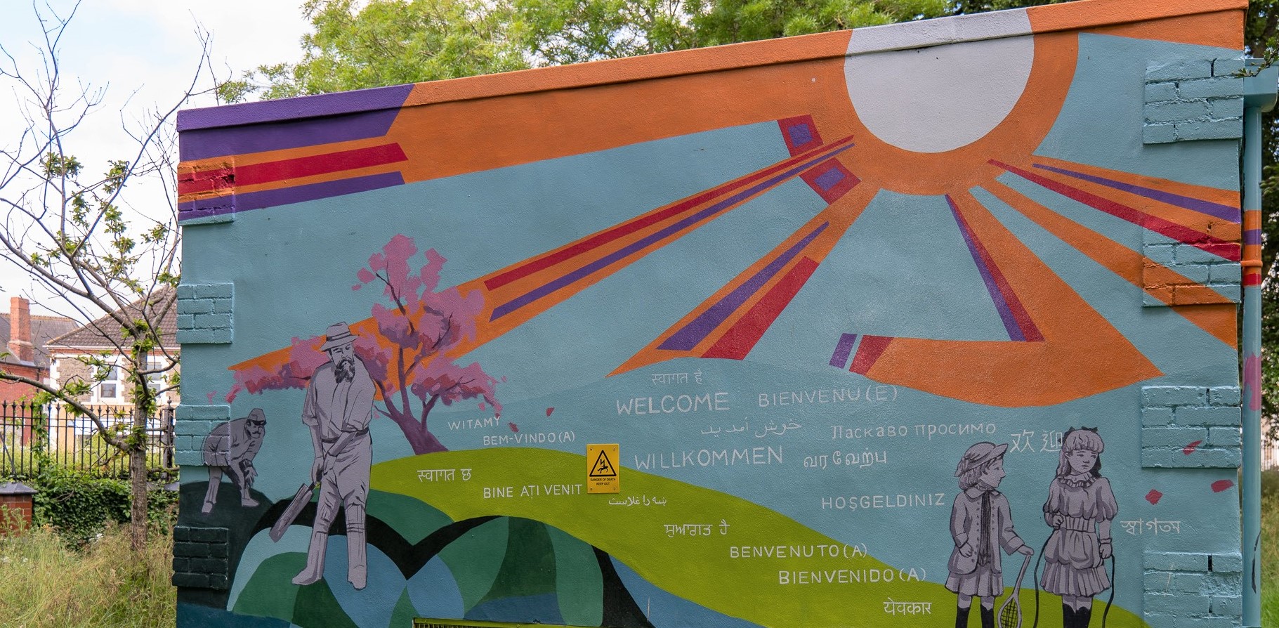 Colourful mural on outdoor substation building
