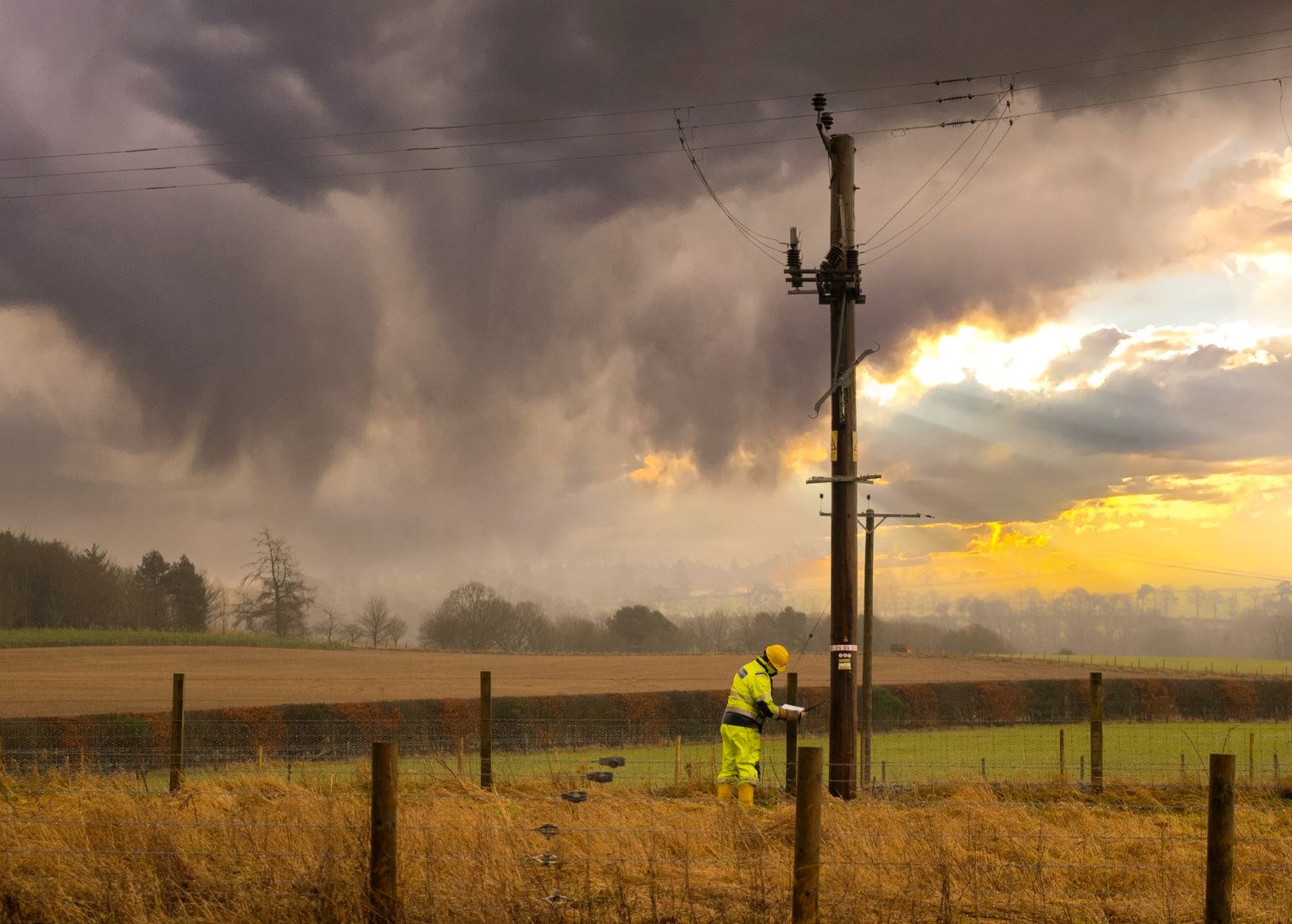 SSEN engineer inspecting the overhead network