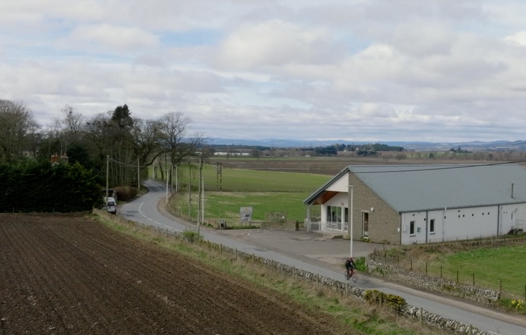 An aerial picture of a community hall that's benefitted from SSEN community funding in the past
