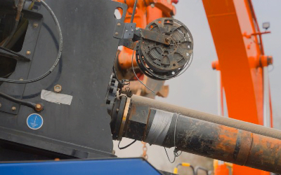 A close-up shot of the detail of the horizontal directional drill