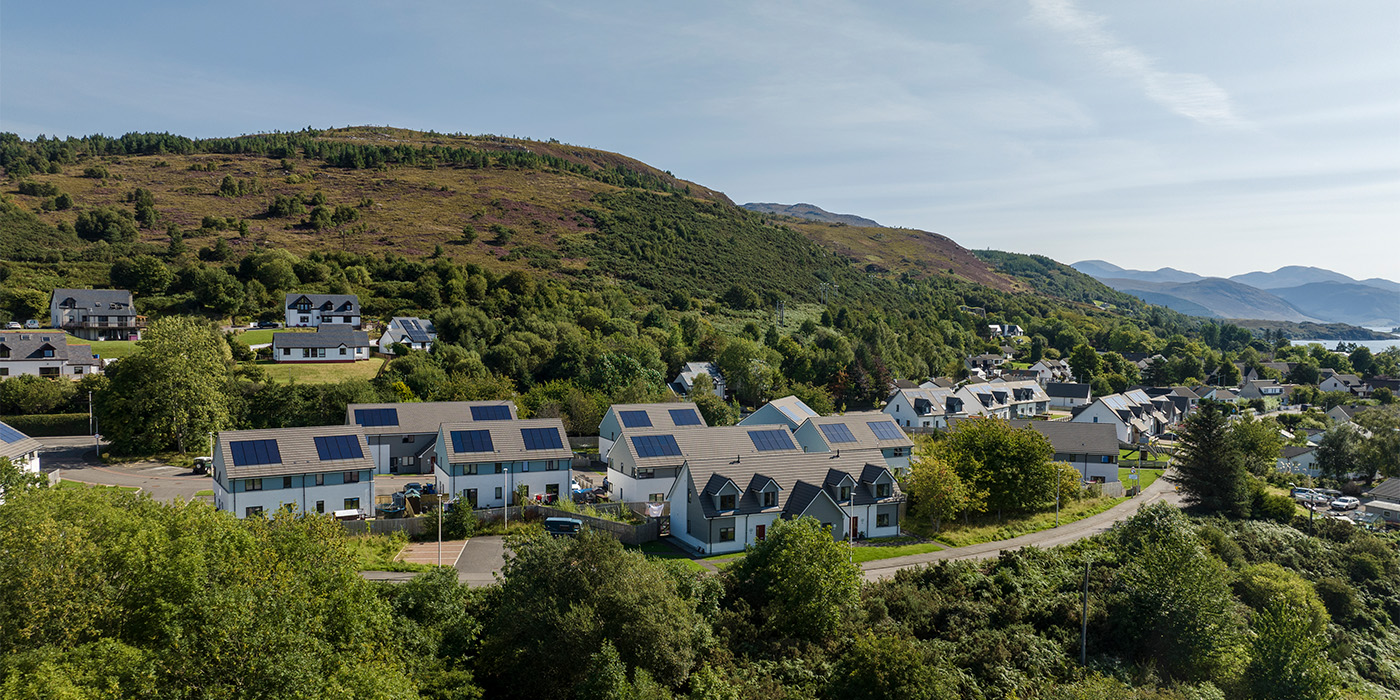 Homes with solar panels on the roofs
