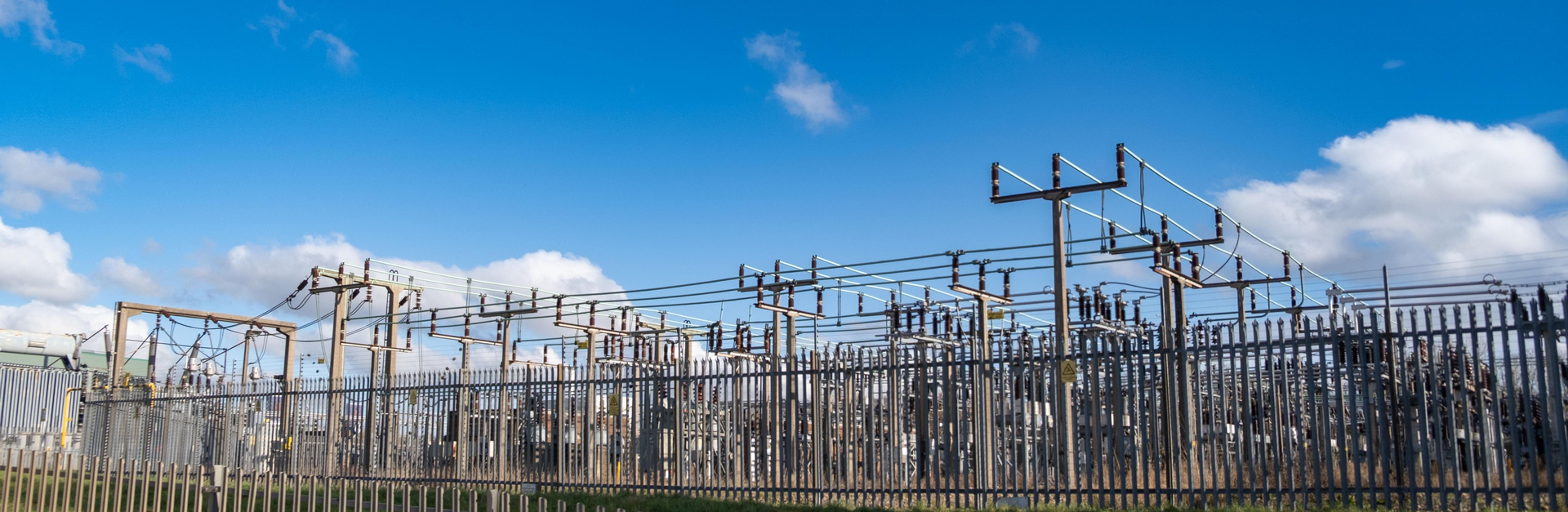 Wide shot of large substation.