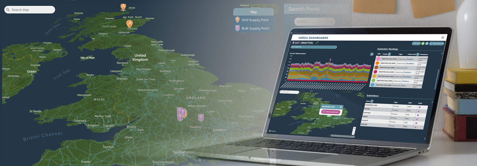 Nerda map and dashboard on laptop